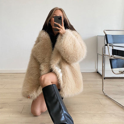 Women's Lapel Leather Fur Faux Loose Korean Coats