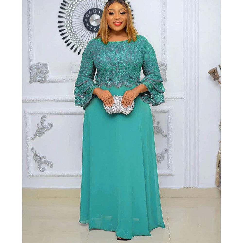 Women's African Wear Lace Chiffon Dress Plus Size