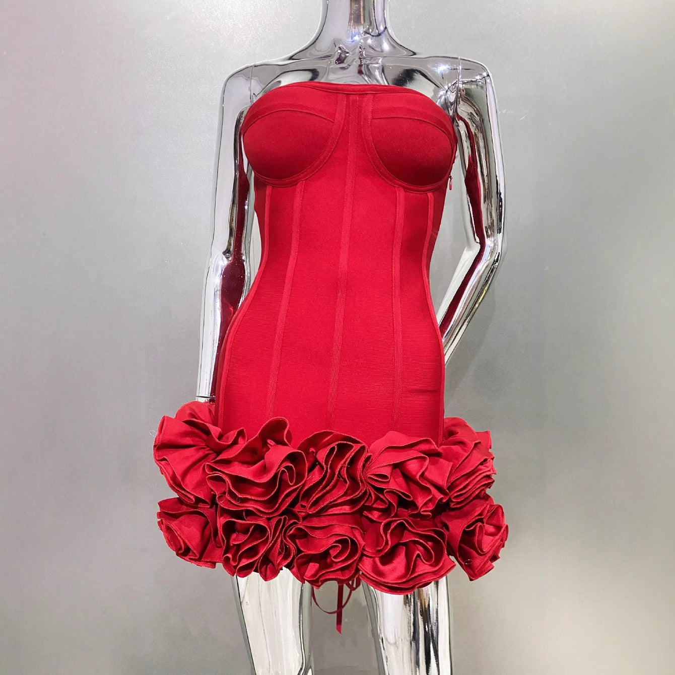 Hot Red Three-dimensional Bud Swing Sexy Lacing Tops