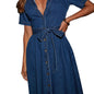 Women's Retro Denim Dress Long Fashionable French Dresses