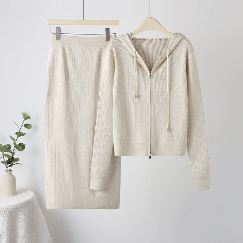 Women's Casual Hot Drilling Hooded Two-piece Dress Suits
