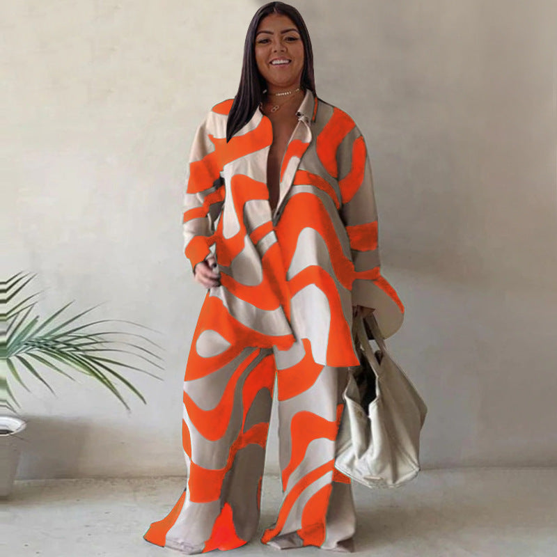 Women's Fashion Printed Loose Long Sleeves Shirt Suits