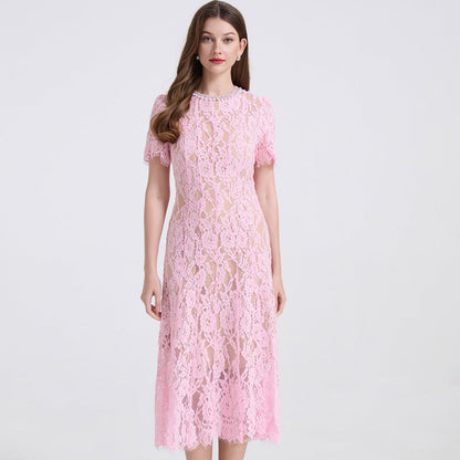 Women's Gold Style Diamond Decorations Pearl Beaded Collar Dresses