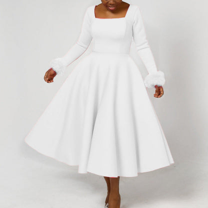 Winter Elegant Plush Decoration Large Dress Dresses