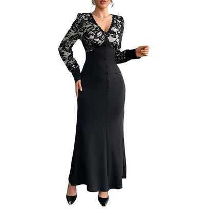 Date Sexy Retro Lace Stitching Long Dresses
