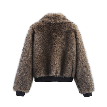 Women's Fashion Casual Contrast Color Fur Coats