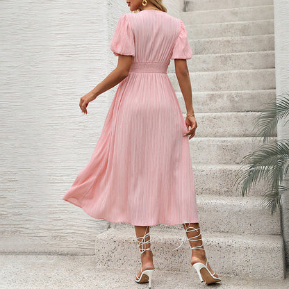 Women's Summer Slit Dress With Lantern Sleeves Dresses
