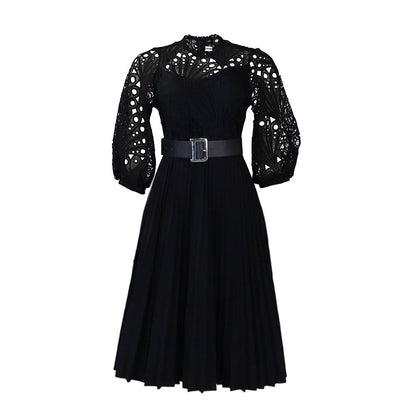 Women's Lace Crochet Sexy Cutout Pleated Stitching Dresses