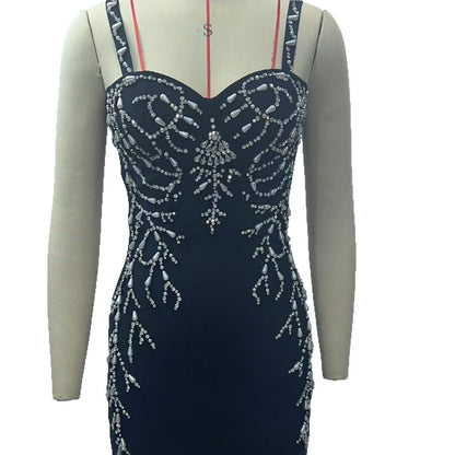 Black Dress Handmade Beaded Sexy Sling Dresses