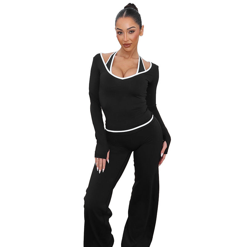 Women's Stitching Contrast Color Long Sleeves Slim Suits