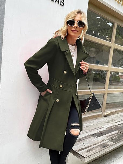 Women's Beautiful Long Woolen Double Breasted Coats