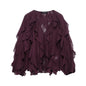 Laminated Decoration Solid Color Shirt Purplish Blouses