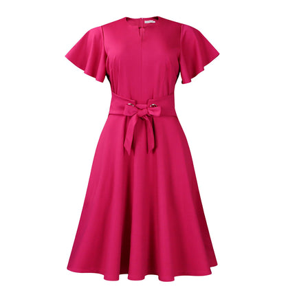 Women's Summer Fashion Temperament Pure Color Sleeve Dresses