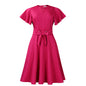 Women's Summer Fashion Temperament Pure Color Sleeve Dresses