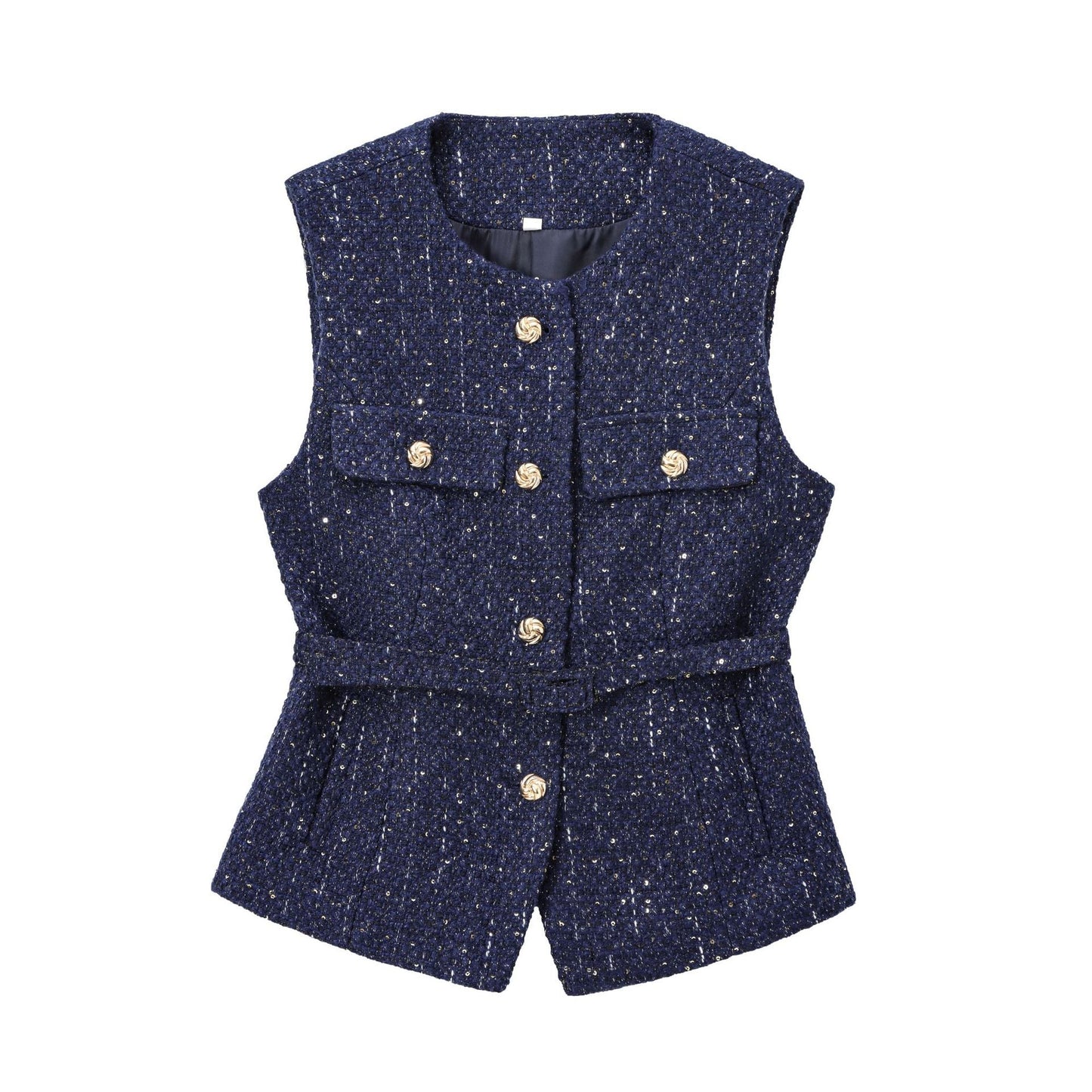 Women's French Design With Belt Sequin Decorative Coats