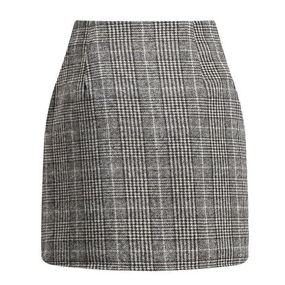 Women's High Waist Tartan Tight Pencil Wool Skirts