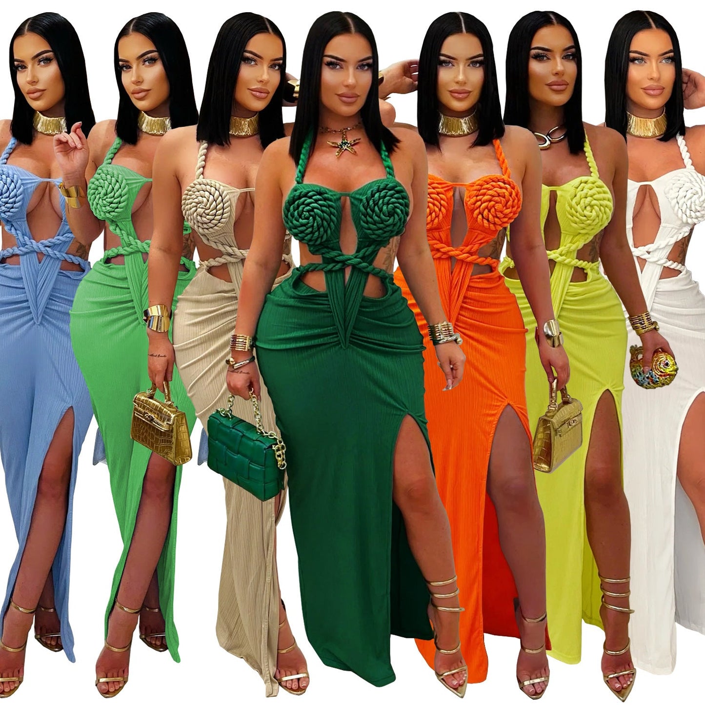 Women's Fashion Wear Sexy Knitted Halter Backless Dresses