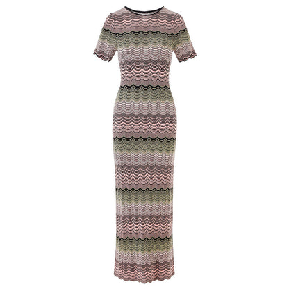 Gradient Color Stitching High Elastic Sleeve Knitted Dresses