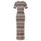 Gradient Color Stitching High Elastic Sleeve Knitted Dresses