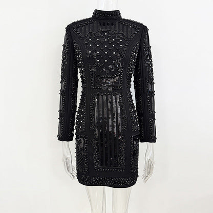 Diamond Beaded Sequins Stretch Tight Dress Dresses