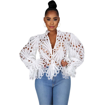 Women's Autumn Ripped Sexy Flare Sleeve Breathable Blouses