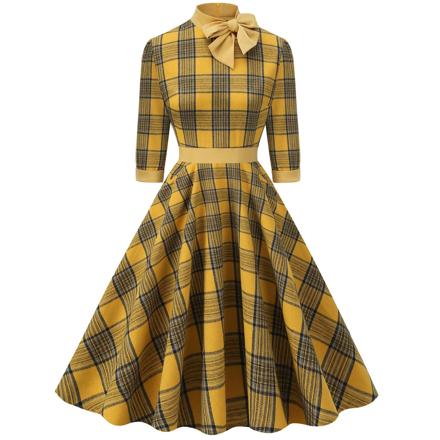 Green Sleeve Bow Tie Hepburn Style Dress Color Dresses