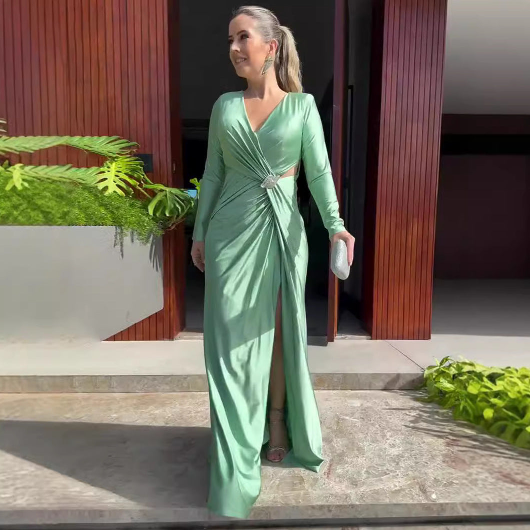 Women's Summer Solid Color Long Sleeve Slim Dresses