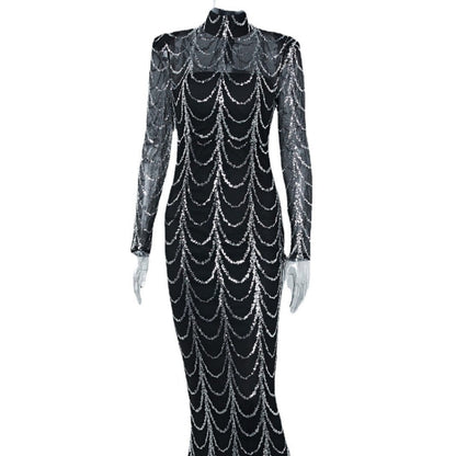 Women's Long Sleeve Black Trailing Dress Sexy Dresses