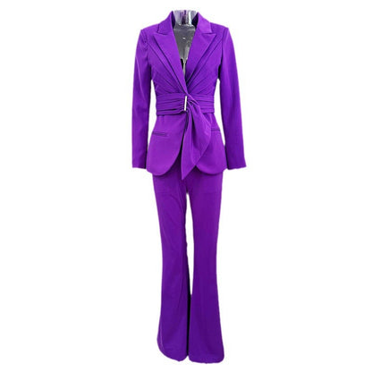 Temperament Irregular Belt Slim Fit Trousers Suits
