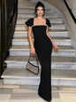 Fashion Shoulder Sleeve Rhinestone Square Collar Dresses