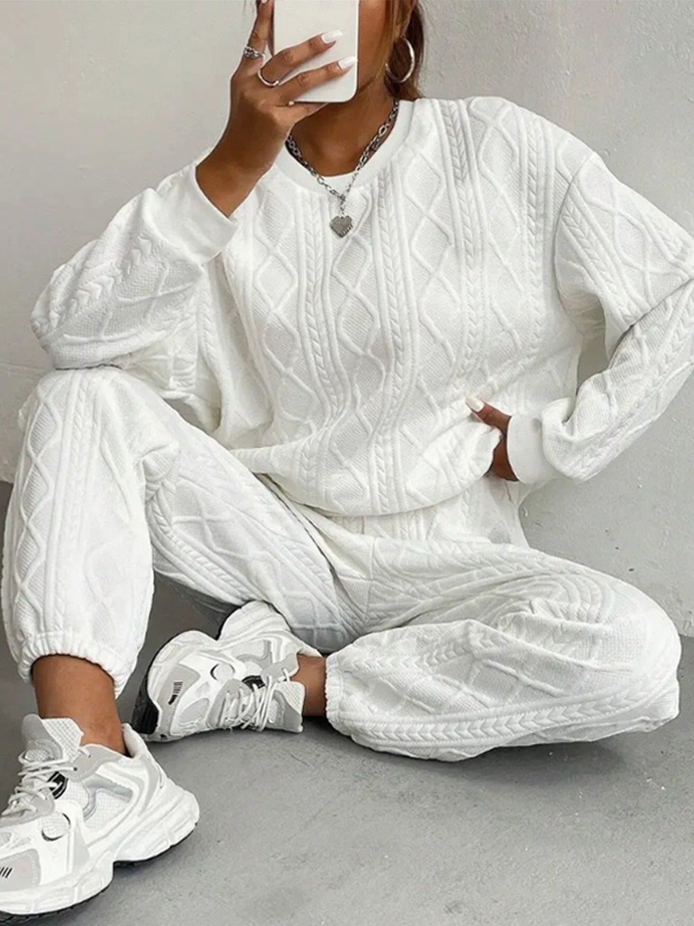 Women's Fashion Jacquard Thread Casual Two-piece Female Suits