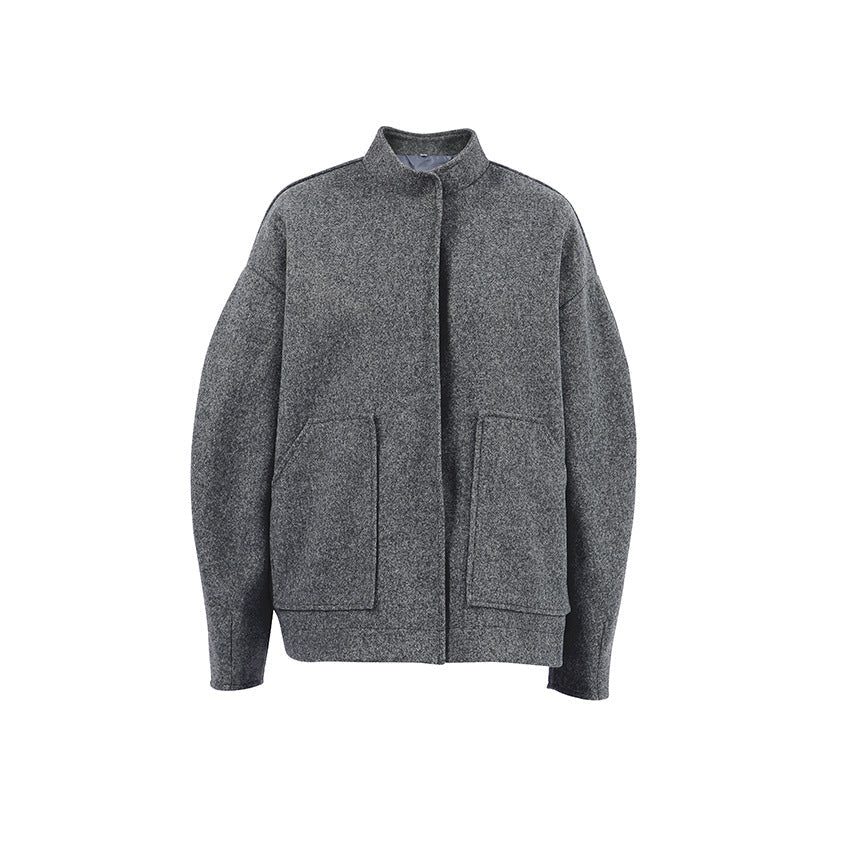 Women's Gray Woolen Graceful Stand Collar High-grade Coats