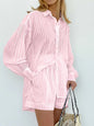 Women's Cotton Jacquard Striped Lapel Puff Sleeve Suits