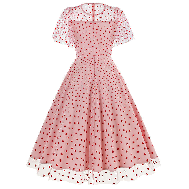 Women's Mesh Heart-shaped Valentine's Day Waist Dress Dresses