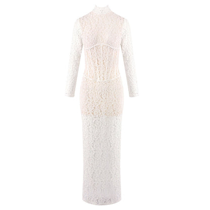 Women's Autumn Sexy Hollow Out Lace Pattern Dresses