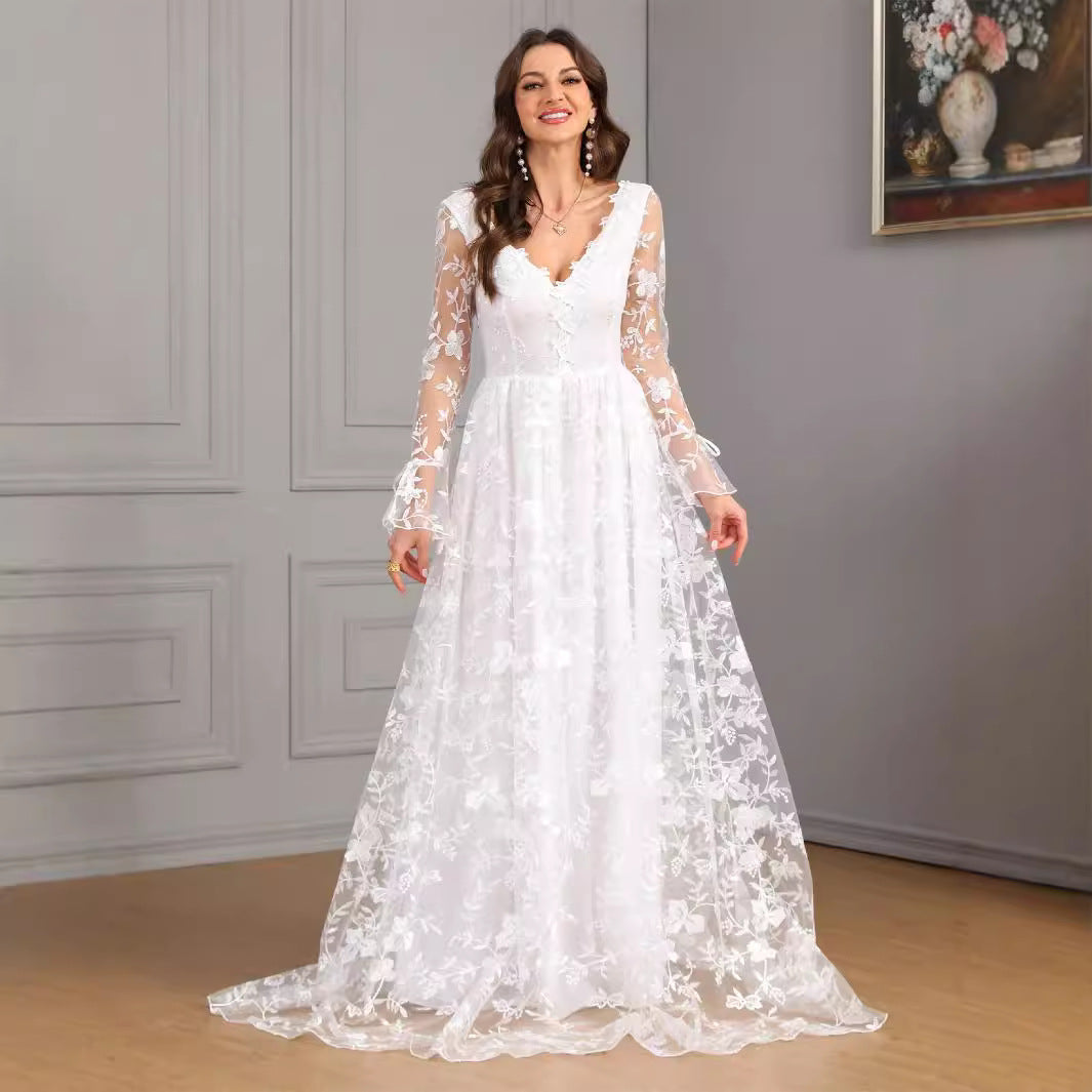 Women's Long Sleeve Swing Trailing Lace Dress Wedding Dresses