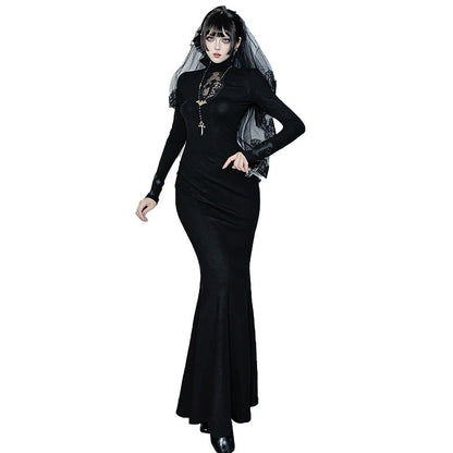 Long-sleeved Fishtail Dress Autumn Versatile Dark Style Dresses