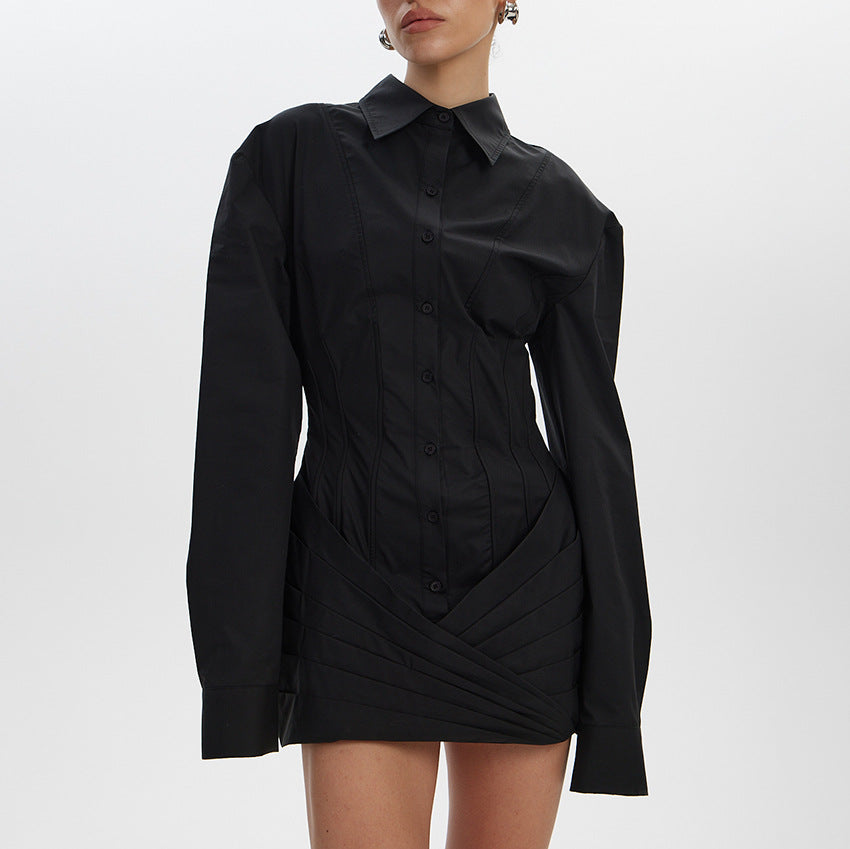 White Waisted Dress Design Sense Temperament Long Sleeve Slim Dresses