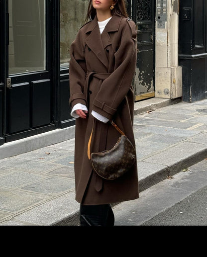 Women's Trench Elegant Lapel Large Casual Long Double Coats