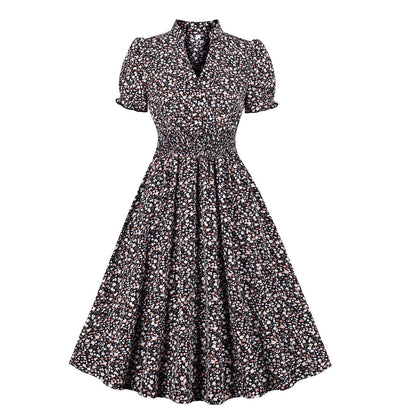 Women's Large Floral Dress Retro Big Swing Dresses