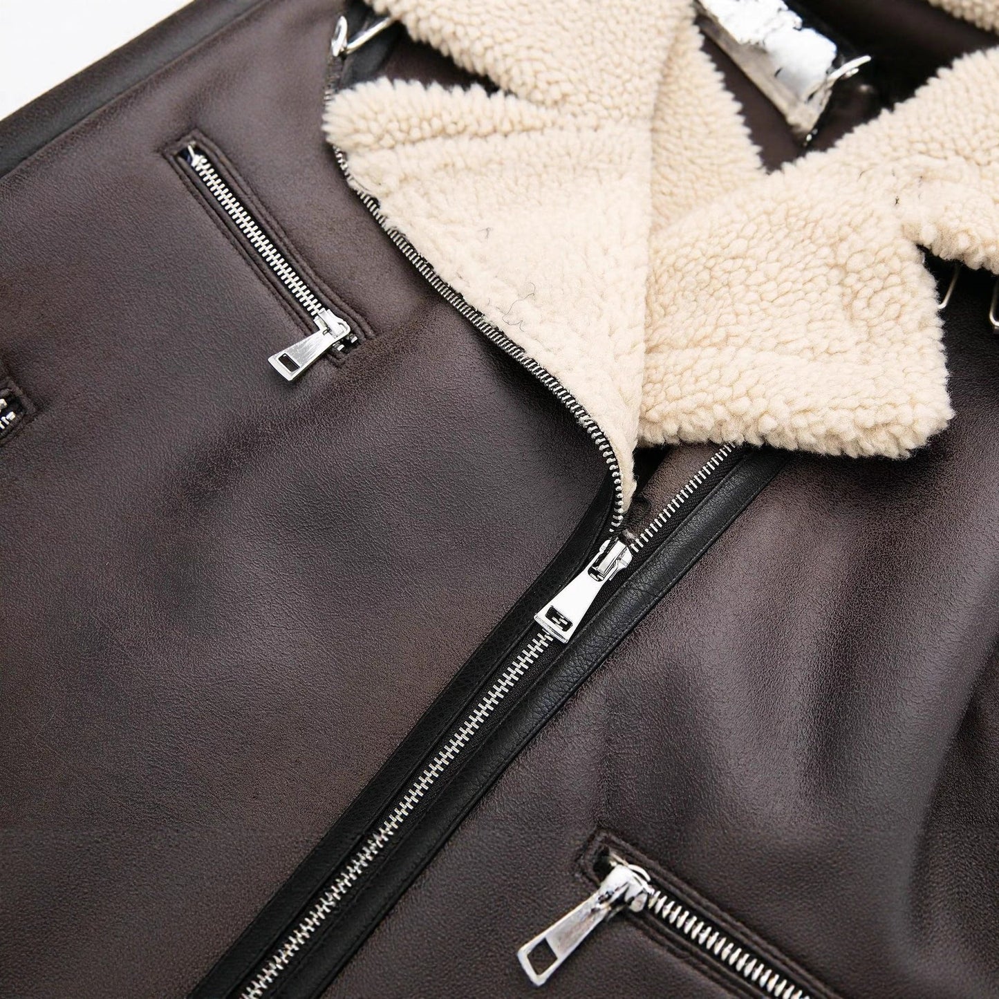 Women's Stand Collar Long Sleeve Stitching Fleece Coats