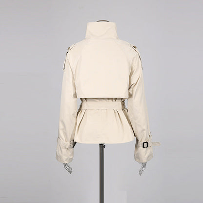 Women's High-grade Stand Collar Double Breasted Belt Coats