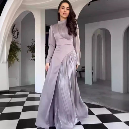 Neck Multicolor Long Sleeve Slim Fit Dresses