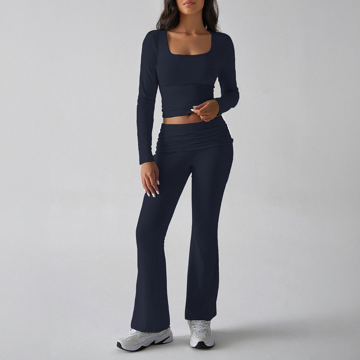 Solid Color Casual Knitted Long-sleeved Yoga Clothes Tops