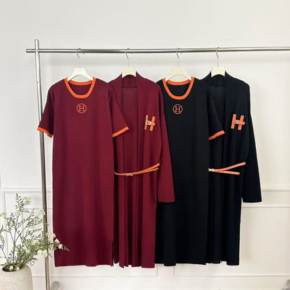 Simple Graceful Dress Alphabet Knitting Long Suits