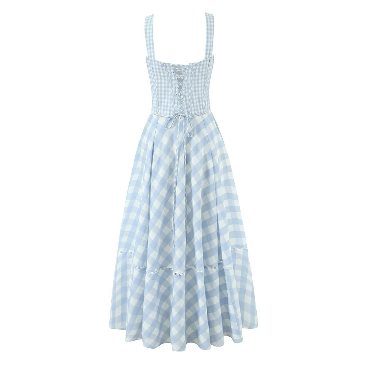 Women's Dignified Hollow Stitched Backless Large Swing Waist Trimming Spaghetti Dresses