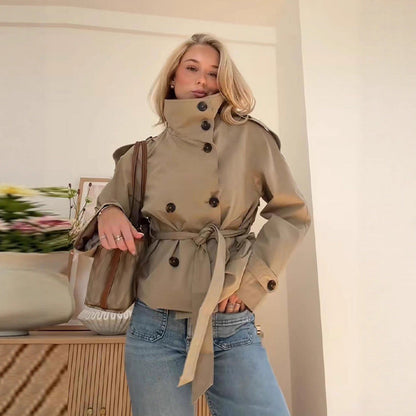 Women's Temperament Commute Stand Collar Double Breasted Coats