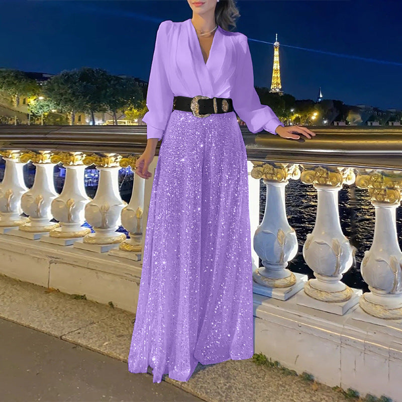 Women's Fashion Dress Elegant Waist Slimming Sequins Dresses