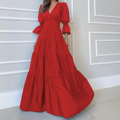 Women's Spring Fashion Temperament Long Sleeve Midi Dresses