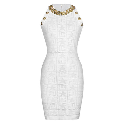 Summer Sleeveless Beaded Mid-length Knitted Dress Dresses